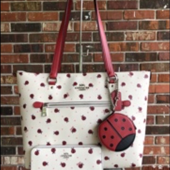 Coach Ladybug Print Tote, Full Size Wallet n Pouch - Picture 3 of 6